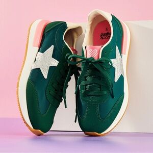 Justice Sport Green Sneakers with Silver Star Accent
